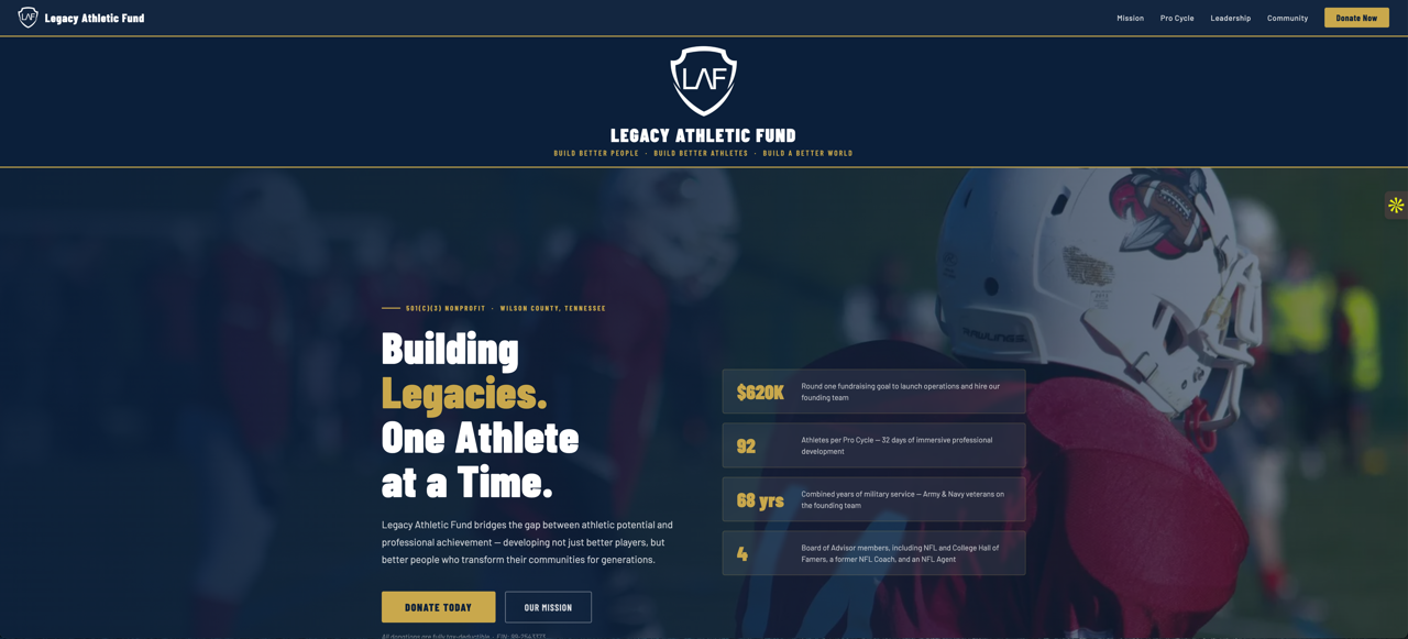 Legacy Athletic Fund website